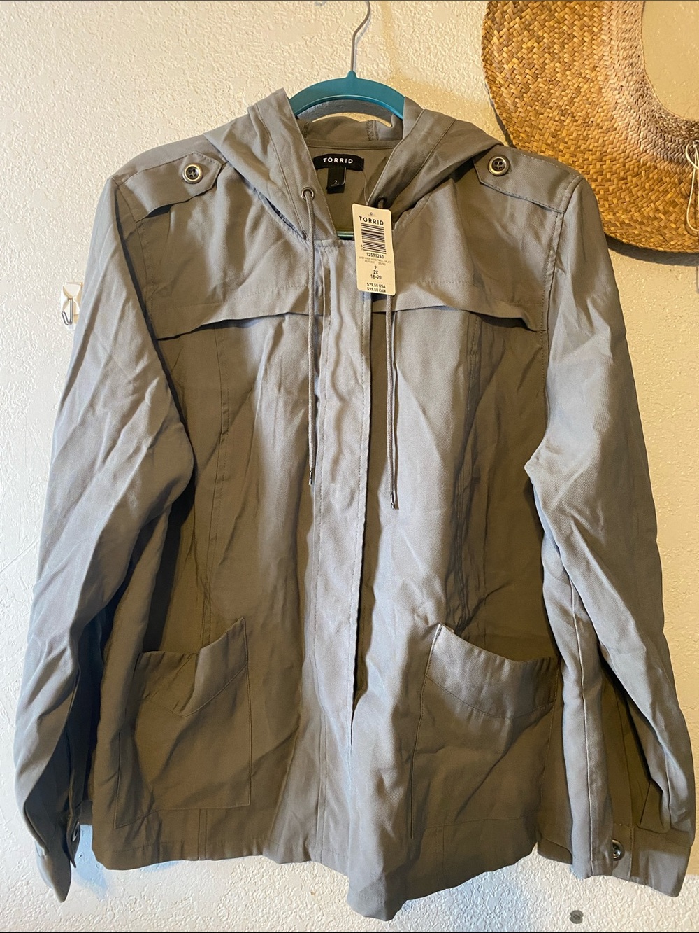 torrid Grey Crop Hood Twill Jacket